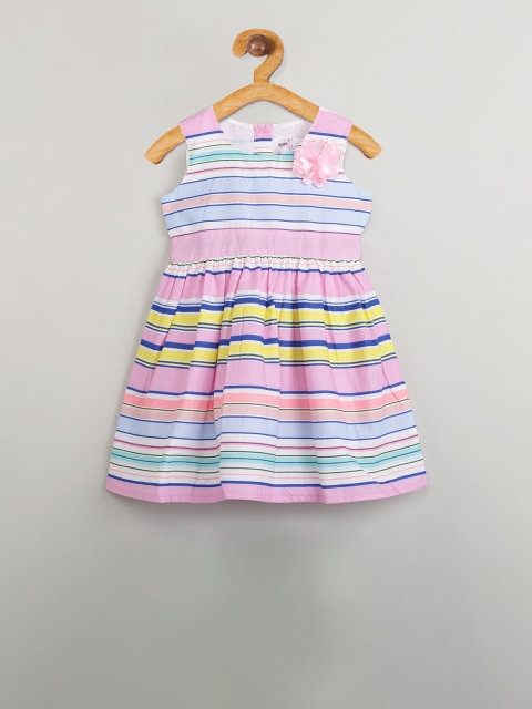 

max Girls Multicoloured Striped Fit and Flare Dress, Multi