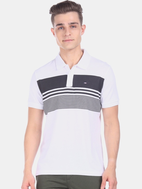 

Arrow Sport Men White & Grey Striped Polo Collar T-shirt