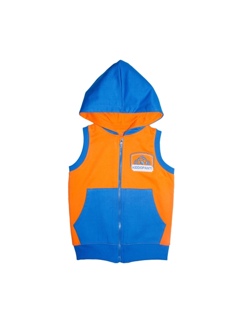 

KiddoPanti Boys Orange & Blue Colourblocked Hooded Sweatshirt