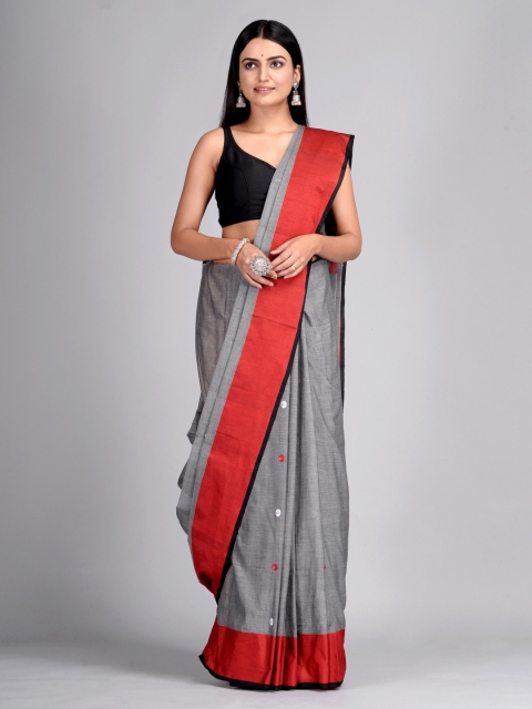 

Mitera Grey & Red Pure Cotton Woven Design Taant Saree