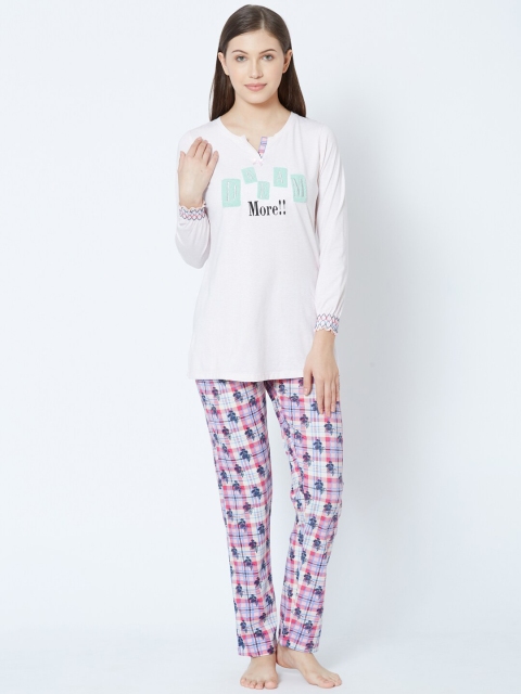 

Sweet Dreams Women White & Pink Printed Night Suit