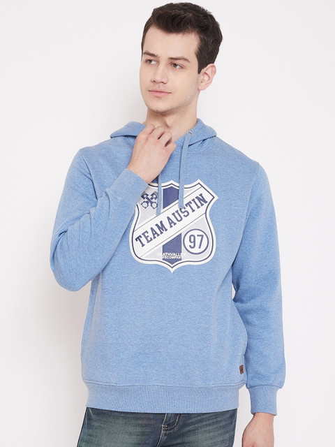 

Austin wood Men Blue Printed Hooded Sweatshirt