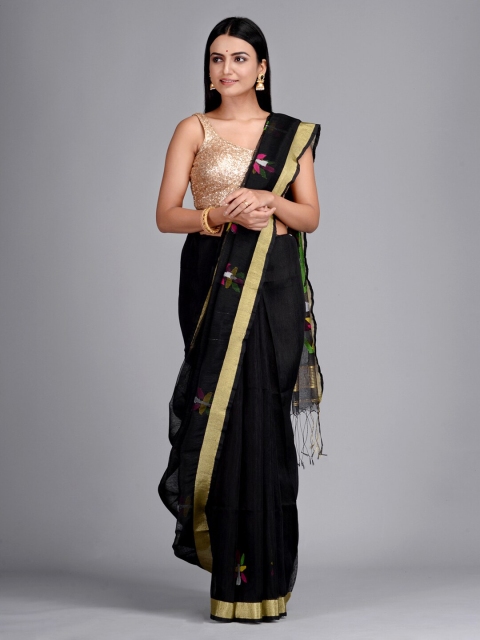 

Mitera Black Silk Blend Woven Design Taant Saree