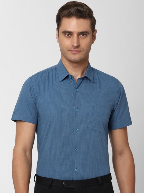 Peter England Men Blue Slim Fit Checked Formal Shirt