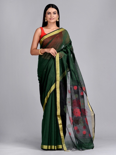 

Mitera Green Cotton Blend handloom Woven Design Taant Saree