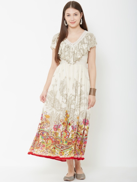 

FASHOR Women Off-White Printed Maxi Dress