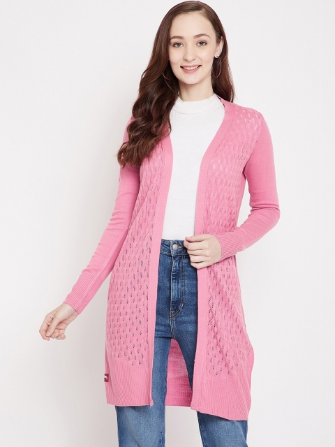 

JUMP USA Women Acrylic Pink Self-Design Longline Open Front Shrug