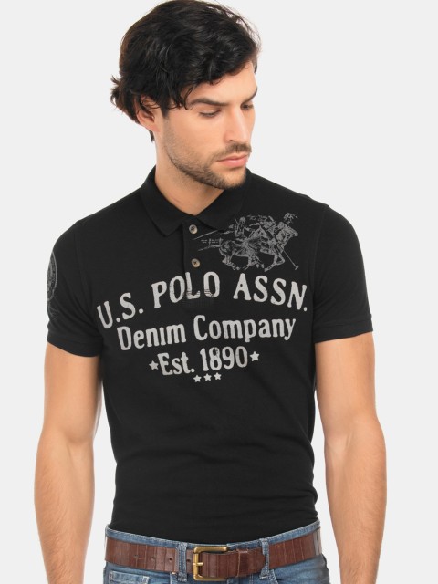 

U.S. Polo Assn. Men Black Printed Polo Collar T-shirt