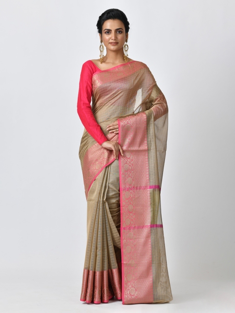 

RANGOLI Beige & Pink Pure Cotton Checked Saree