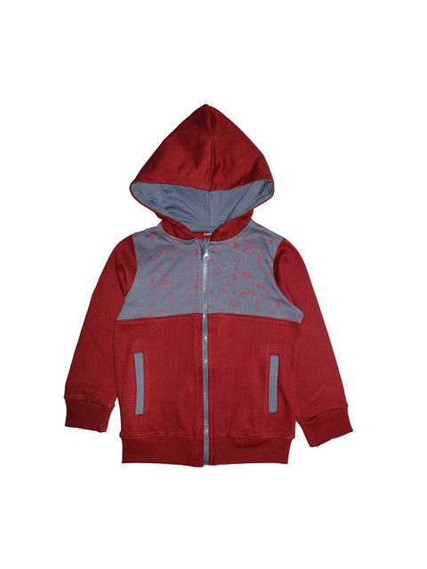 

KiddoPanti Boys Maroon & Grey Colourblocked Hooded Sweatshirt