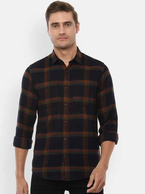 

Louis Philippe Jeans Men Black & Brown Slim Fit Checked Casual Shirt