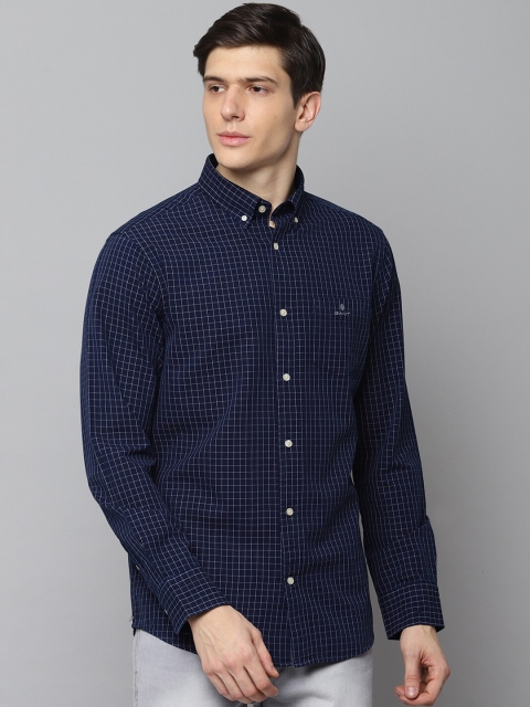 

GANT Men Navy Blue Straight Regular Fit Checked Casual Shirt
