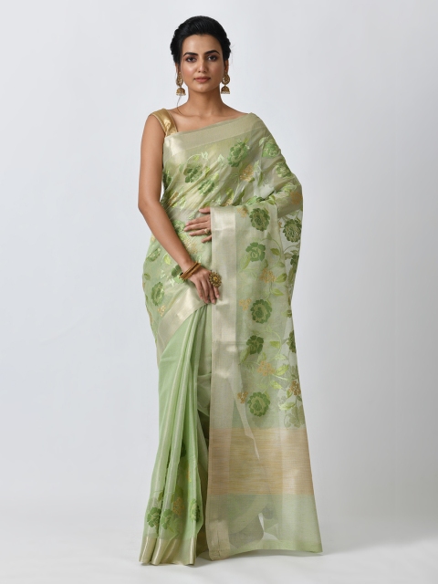 

RANGOLI Green & Cream-Coloured Tissue Woven Design Saree