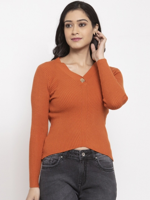 

Global Republic Women Rust Brown Ribbed Crop Pullover Sweater