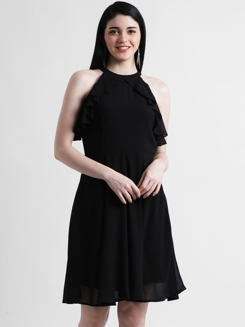

Zink London Women Black Solid Fit and Flare Dress
