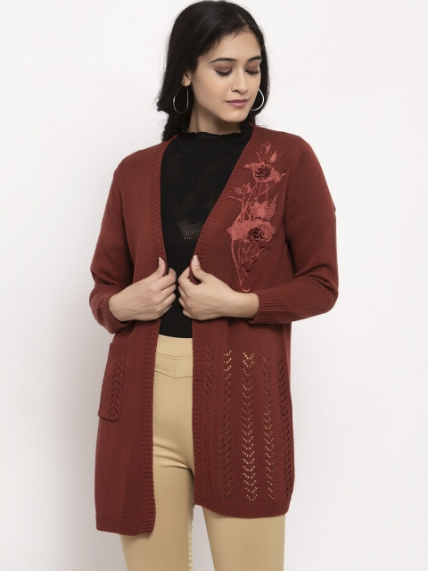 

Global Republic Women Rust-Brown Self-Design Longline Front Open Cardigan