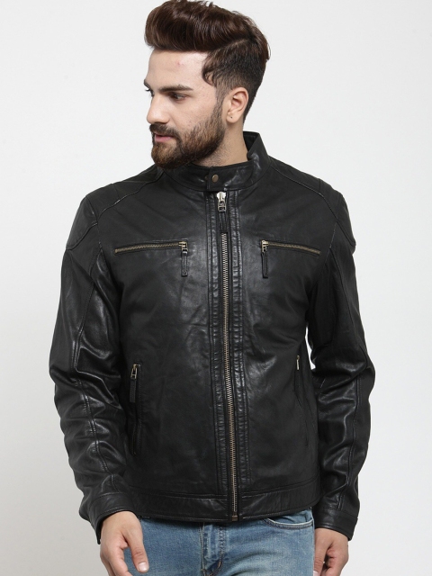 

Teakwood Leathers Men Black Solid Biker Leather Jacket