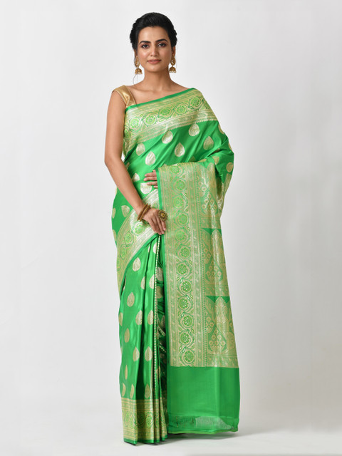 

RANGOLI Green & Gold-Toned Art Silk Woven Design Saree