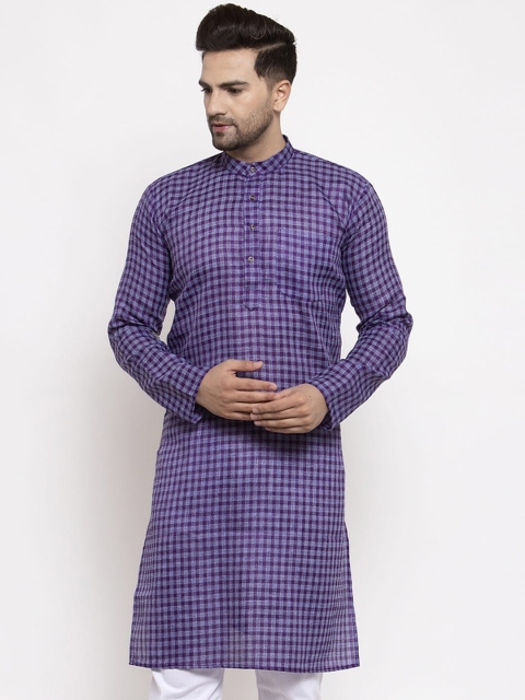 

Jompers Men Purple Checked Straight Kurta