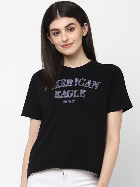 

AMERICAN EAGLE OUTFITTERS Women Black Printed Round Neck T-shirt
