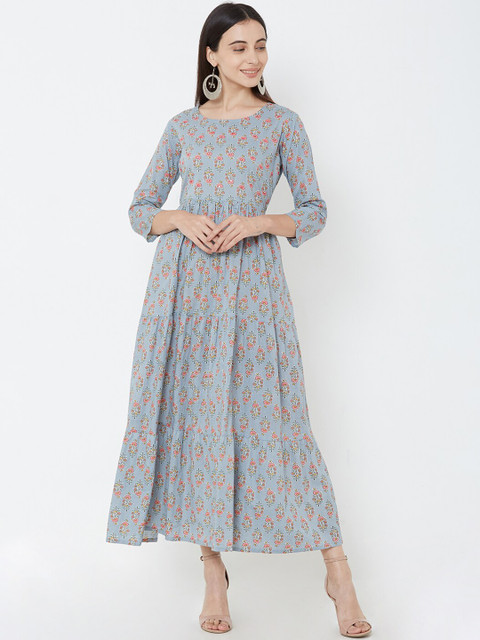 

FASHOR Women Grey & Pink Floral Printed Maxi Dress