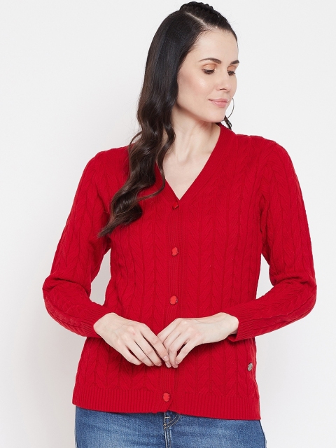 

NEVA Women Red Self-Design Knitted Woolen Cardigan