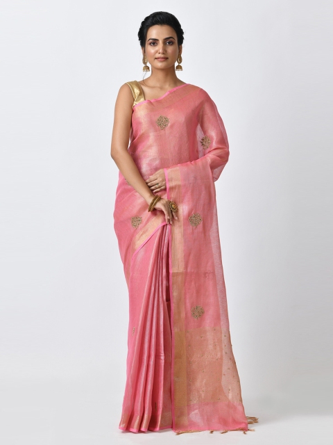 

RANGOLI Pink Woven Design Art Silk Saree