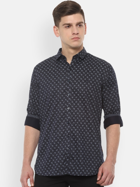 

V Dot Men Navy Blue & White Slim Fit Printed Casual Shirt