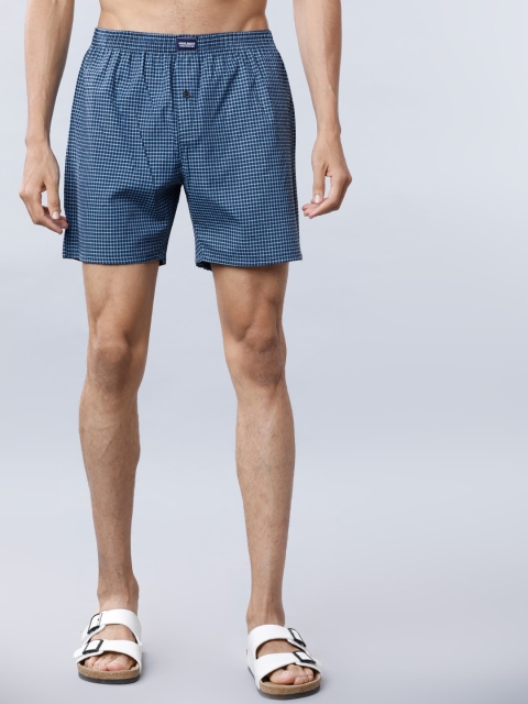 

HIGHLANDER Men Navy Blue & White Checked Boxer