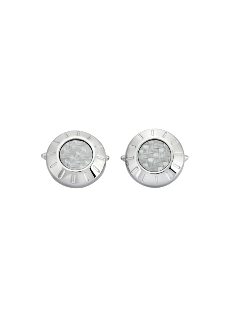 

shaze Men Rhodium-Plated Silver-Toned Round-Shaped Embellished Cufflinks