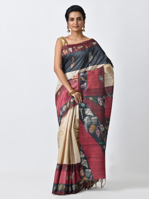 

RANGOLI Beige & Maroon Art Silk Printed Saree