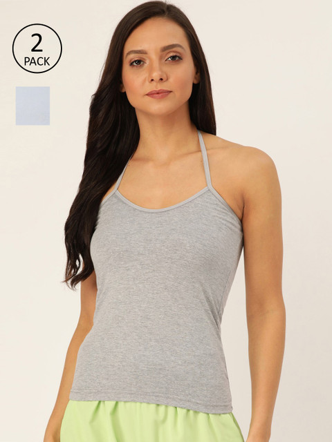 

Lady Lyka Women Pack of 2 Solid Camisoles, Grey melange
