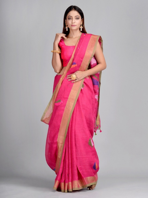 

Mitera Pink Pure Linen Printed Taant Saree