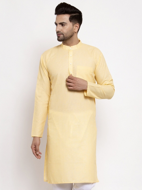 

Jompers Men Yellow Woven Design Straight Kurta