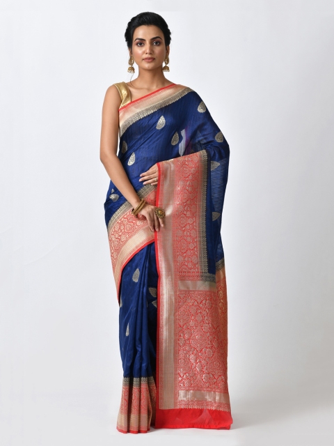

RANGOLI Navy Blue Woven Design Art Silk Saree