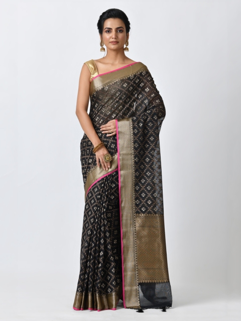 

RANGOLI Black & Gold-Toned Organza Woven Design Saree