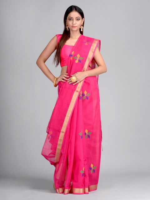 

Mitera Pink Silk Blend Woven Design Taant Saree