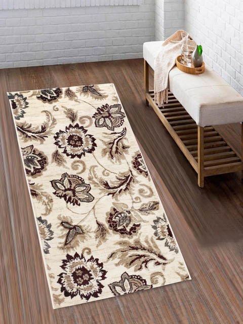 

SPACES Beige & Brown Floral Print Floor Runner, Cream