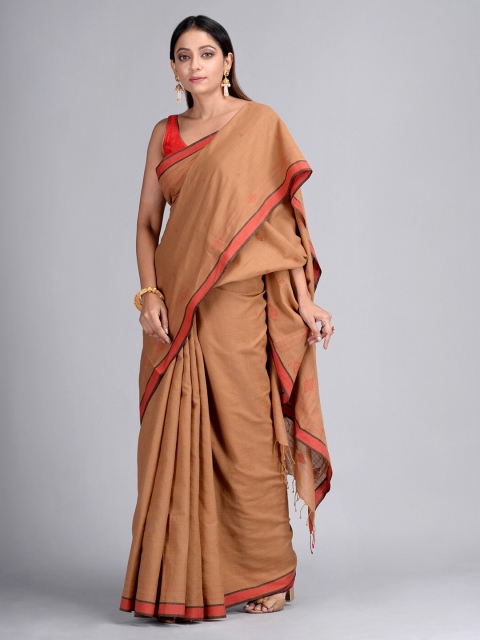 

Mitera Brown & Red Pure Cotton Handloom Woven Design Taant Saree