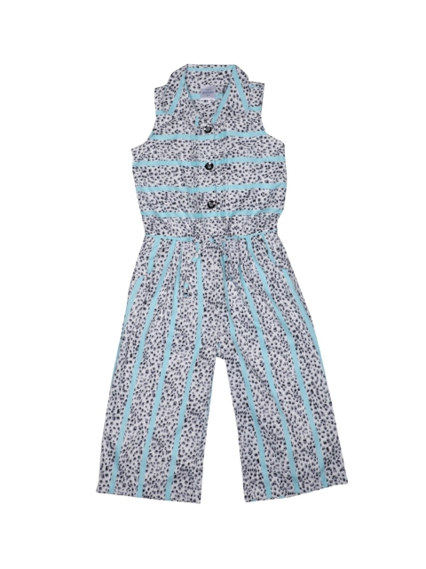 

Doodle Girls Grey And Blue Printed Basic Jumpsuit