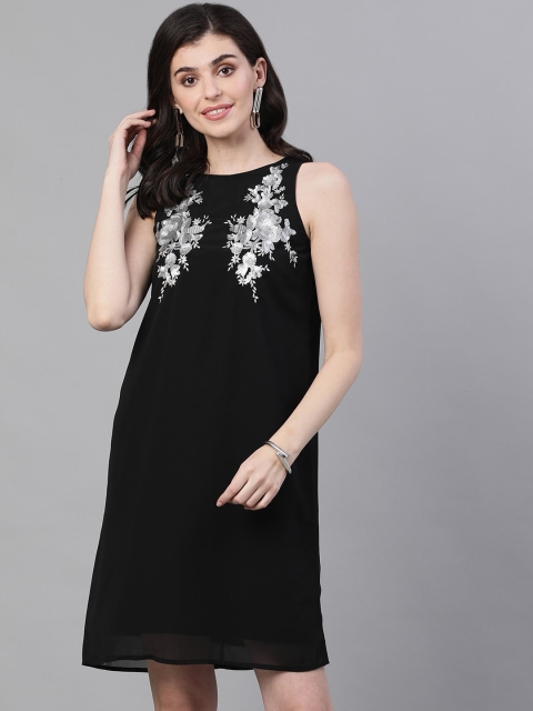 

Ishin Women Black Embellished A-Line Dress