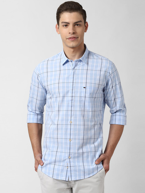 

Peter England Casuals Men Blue & Off-White Slim Fit Checked Casual Shirt