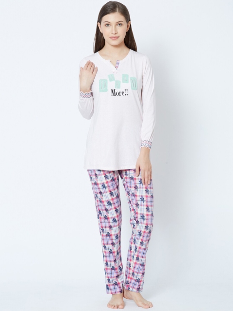 

Sweet Dreams Women White & Pink Printed Night Suit
