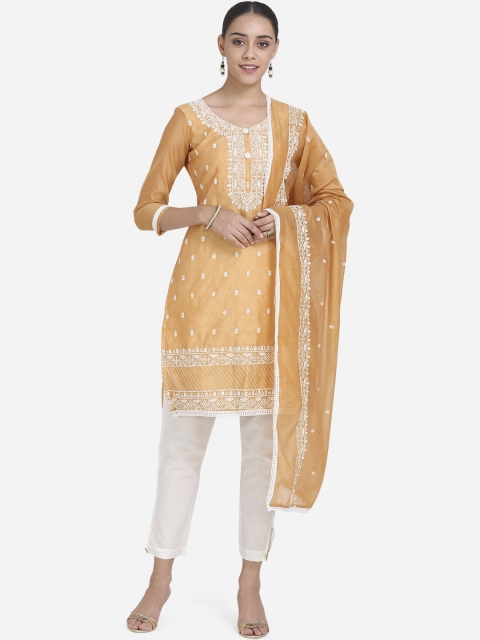 

Ethnic Junction Mustard & Off-White Silk Blend Unstitched Dress Material