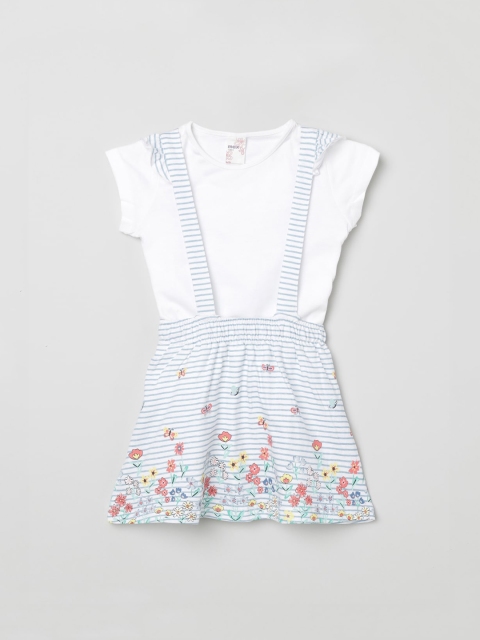 

max Girls White & Blue Printed Fit and Flare Dress