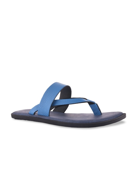 

SKO Men Blue Solid Leather Comfort Sandals
