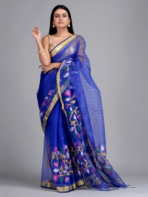 

Mitera Blue Silk Blend Woven Design Taant Saree