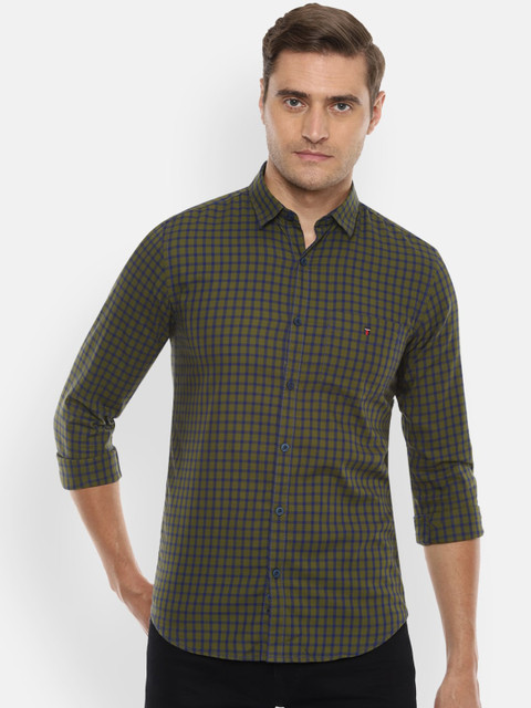 

Louis Philippe Sport Men Olive Green & Blue Slim Fit Checked Casual Shirt
