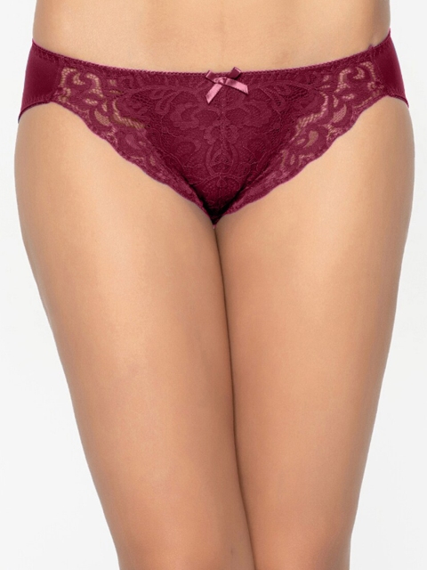 

Wacoal Women Maroon Solid Lace Bikini Briefs-IAP155-WI-M