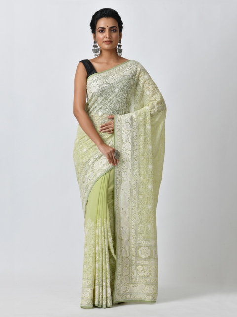 

RANGOLI Sea Green Embroidered Pure Georgette Saree